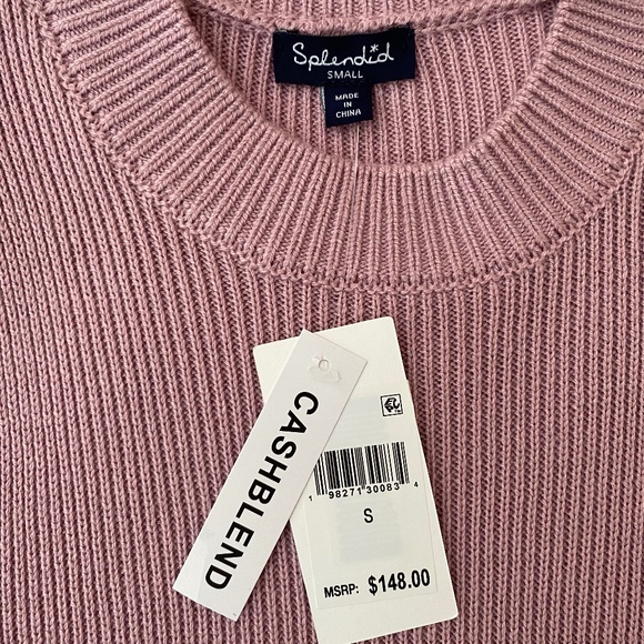 NEW! Splendid Phoebe Cashblend Pointelle Crewneck Sweater Lavender Pink S - $148 - Picture 2 of 14